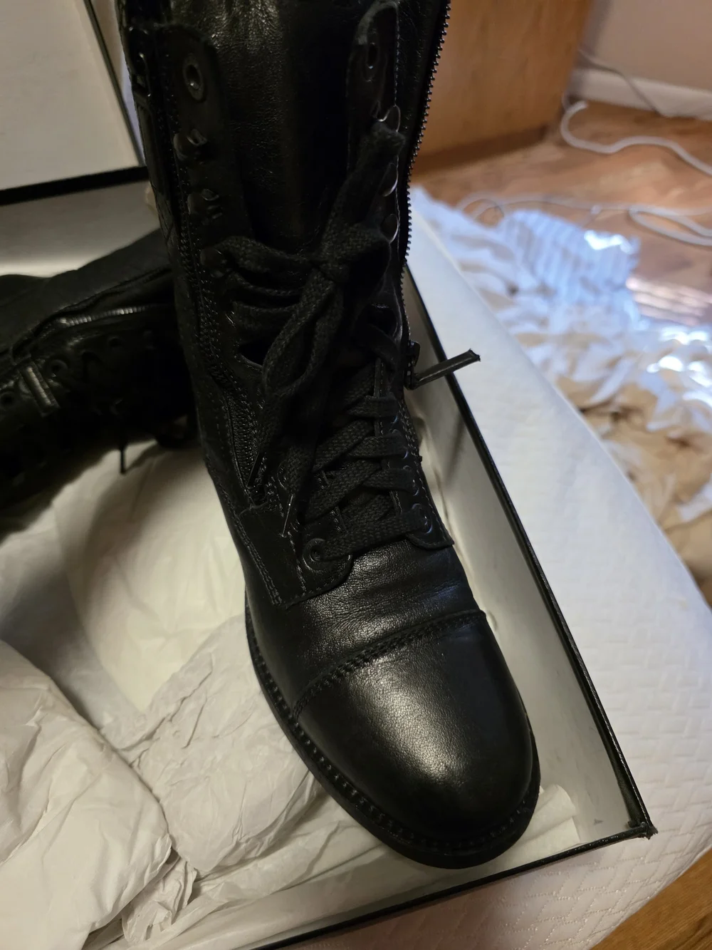 Chanel Black Lace-Up Combat Boots - Women